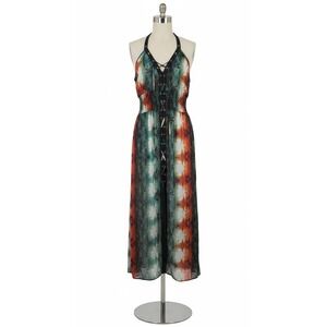 Hot Swag Maxi Dress Snake Print Halter Lace Up Smocked Waist Multicolor XL
